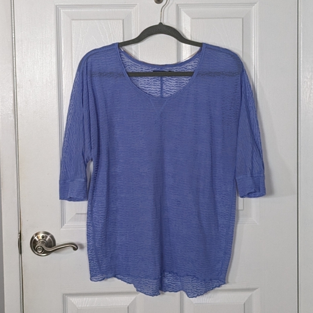 Prana Yoga‎ Blue Sheer Velvet Burnout Half Sleeve Dolman Top Size Small